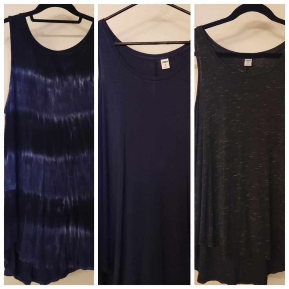 Women's Navy, Blue Tie Dye & Gray Tank Top Trio - Sleeveless Casual Tops